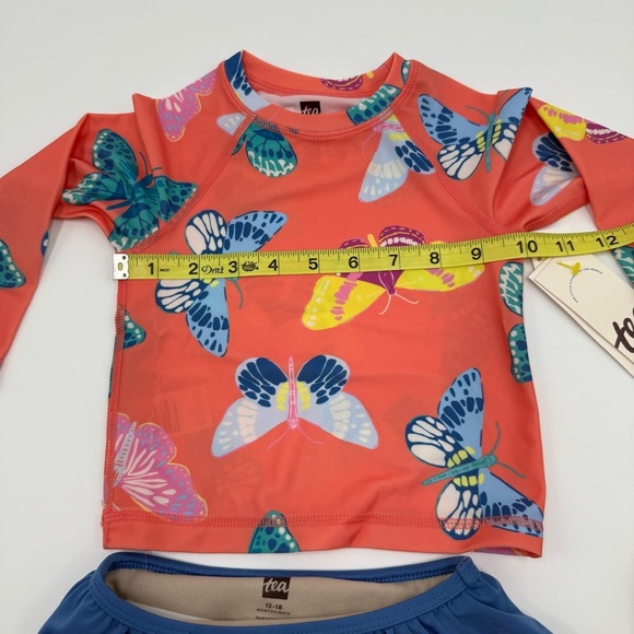 Tea Collection Girls Rash Guard Baby Swim Set 12-18 Mo Butterfly Orange Blue NWT - Picture 8 of 11
